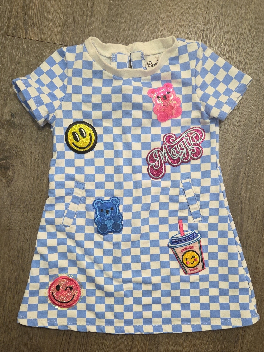 Rare Editions • Blue and White Checkerboard Patch Dress